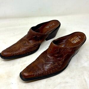 MIA Phoenix Western Mule Womens Sz 6.5 Brown Leather Coastal Cowgirl Boot Clog